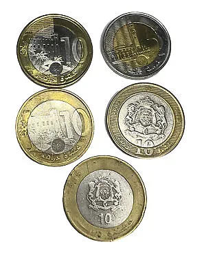 MOROCCAN 5 COINS 10 Dirhams 1995-2002-2016-2018 And 5 Dirhams 2018 MS And EF • $55