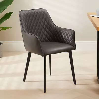 Duke Carver Dining Chair – Charcoal Grey Faux Leather - Modern Kitchen - DUK-D2 • £89