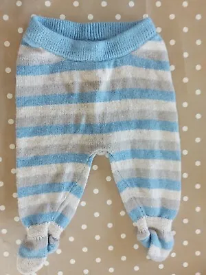 Jojo Maman Bebe 0-3 Blue Striped Baby Leggings Trousers + Feet Cashmere Angora • £4.99