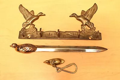 Vintage Collectible Solid Brass Ducks Themed Key Hook Letter Opener & Keychain • $18