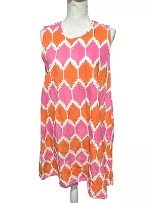 Roberta Roller Rabbit Sleeveless A Line Swing Shift Dress Retro Pink Orange  M • £28.91