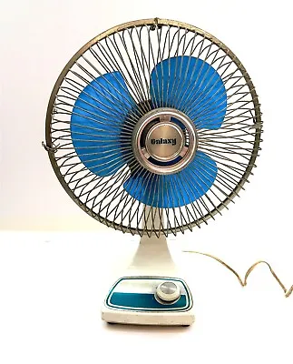 Vintage GALAXY Blue Blade Electric Fan 17  Tall 12  Across WORKS BUT READ NOTES! • $26.99