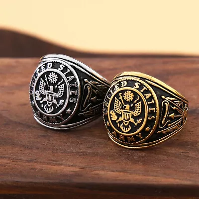 Stainless Steel Marine Corps Eagle Ring Amulet Punk Hip Hop Men Vintage Jewelry • $11.98