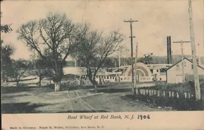 1906 RED BANK NJ  Paddle Boat Steamer Ferry Ship BOAT WHARF    POSTCARD • $9.95