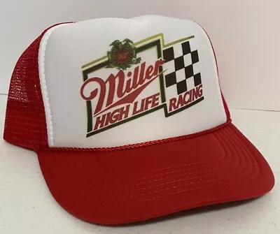 Vintage Miller High Life Racing  Trucker Hat  Snapback Unworn Red Cap NASCAR Hat • $18.95