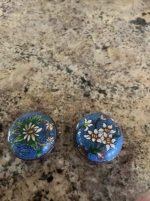 Set Of 2 Floral Cloisonne Vtg Asian/China Enamel Pill/trinket Boxes • $14.99