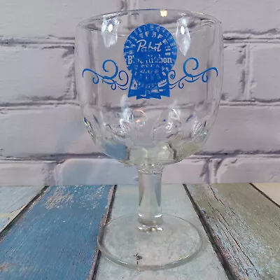 PABST BLUE RIBBON Vintage 1970s Classic Thumbprint Glass Beer Goblet • $12.95