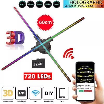 60CM Wifi 3D Holographic Projector 720 LED Hologram Fan Advertising Player Kit • $161.49