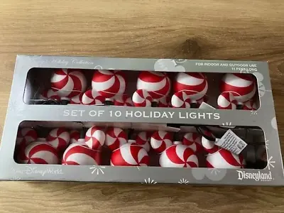 Disney Parks 10 Pack Set Mickey Icon Christmas Holiday Lights NIB Red Wht Stripe • $25