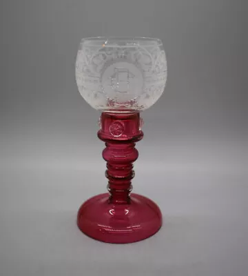 Theresienthal 6  Cranberry Stem Roemer Engraved Leaves Vines Monogram DC B • $136.50