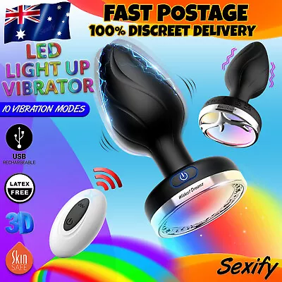 LED Light Anal Vibrator Glow Illuminated Butt Plug Prostate Massager Big Sex Toy • $34.95