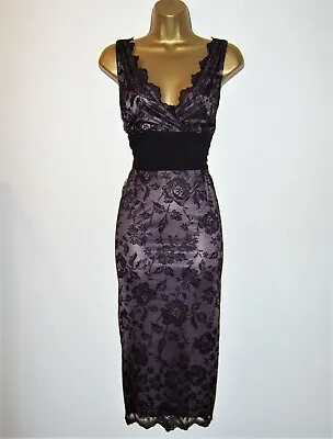 M&s Beautiful Black Mink Lace Evening Party Occasion Dress Size 12 14 • £29.99