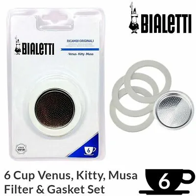 £5.77 • Buy Bialetti 6 Cup Coffee Filter & Gasket Set | For Venus Kitty Musa Moka Models 