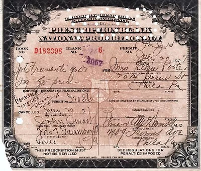 Antique 1927 Prohibition Whiskey Prescription Doctor Pharmacy Bar Porter PA • $39.94