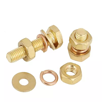 M4 M5 M6 M8 M10 M12 Brass Hexagon Head Screw Bolt+Nut+Flat/Spring Washer 4pc Kit • £1.67