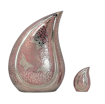 Urn For Ashes Silver Teardrop Adult Memorial Solid Brass Human Cremation • £29.99