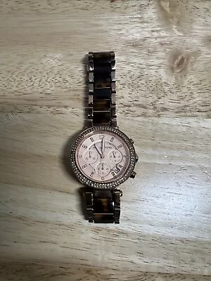 Michael Kors MK5538 Parker Rose Gold Tone Tortoiseshell Band Glitz Bezel Watch • $37.49