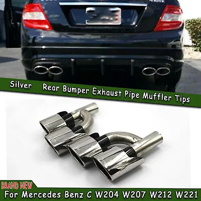 2x Silver Quad Oval Exhaust Pipe Muffler For Mercedes Benz C W204 W207 W212 W221 • $213.23