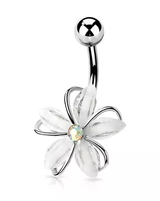 £3.99 • Buy GRADE 5 TITANIUM Large WHITE FLOWER Belly Bar: 6mm 8mm 10mm 12mm 14mm 16mm