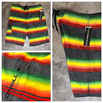 O’Neill Santa Cruz Stripe Board Shorts Men’s Size 34 Surf Trunks Multicolor NEW • $19.99