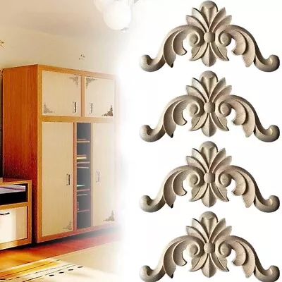 4xWooden Carved Corner Onlay Furniture Applique Mouldings Decal DIY Home Decor • $6.75