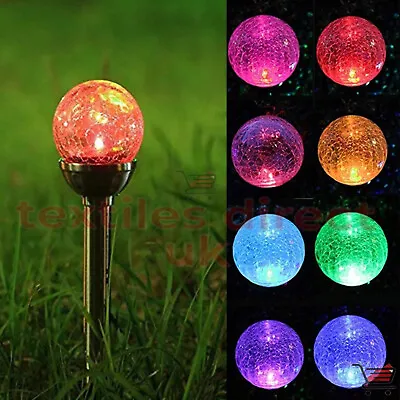 Solar Powered Color Changing Led Globe Crackle Glass Ball Stake Lights XMAS Gift • £18.95