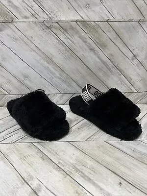 Ugg Fluff Yeah Womens Black Slip On Slingback Slide Slippers Size 9 • $34.77