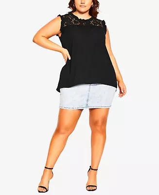 City Chic Women's Size 12 High Low Angel Crew Neck Top Black $69 NwT • $25.63
