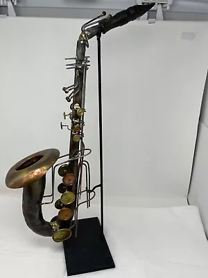 Saxophone Mixed Metals Art Sculpture W/stand 23  Retro Jazz Brutalist • $80