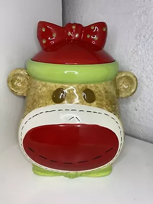 Sock Monkey Real Home Earthenware Ceramic Cookie Jar Treat Jar • $27