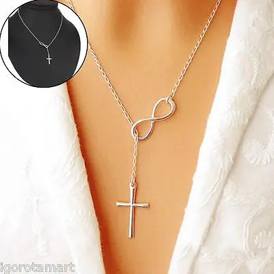 Charm Cross  Necklace Pendant Silver Plated Infinity Chain Men Women Jewelry UK • £2.99