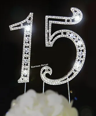 Silver 15 Number Cake Topper 15th Birthday Quinceanera Decoration Mis 15 Anos • $14.98