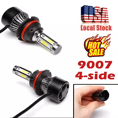 4-Sides 2x 9007 HB5 COB LED Headlight Kit Hi/Lo Power Bulbs 6000K Icy White • $13.17