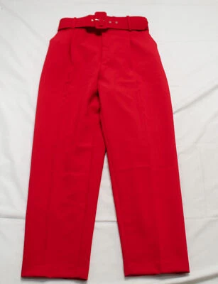 $24.99 • Buy Zara Women's Fabric-Belted High-Rise Pocketed Ankle-Length Pants LC7 Red Large
