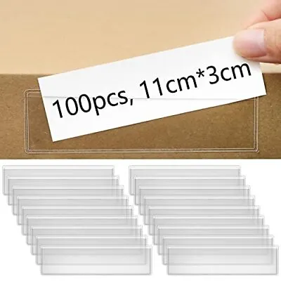 100Pcs Adhesive Label Holders Shelf Tag Index Card Pockets For Bookshelf Mailbox • $12.44