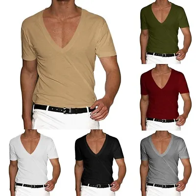 Hot Sale T-Shirt Male Deep V Neck Elastic Short Sleeve Sport Summer T Shirt • $21.60