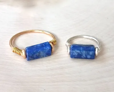 Lapis Lazuli Ring Handcrafted Wire Wrap Gold Silver Band Statement Gemstone • $16.99