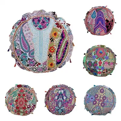 £17.50 • Buy Handmade Vintage Patchwork Round Indian Boho Ethnic Floor Cushion Cover 80cm (D)