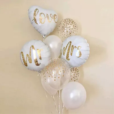 9pcs Round Print Balloon White Gold Glitter 18inch LOVE Wedding Birthday Party  • $6.64