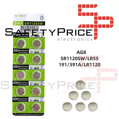 10x BUTTON BATTERIES AG8 391 SR1120 191 LR1120 1.55V REF404 • £1.87