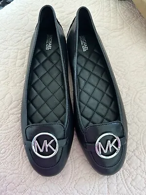 Michael Kors Lillie Signature Black Leather Flats Women 10 New • $50