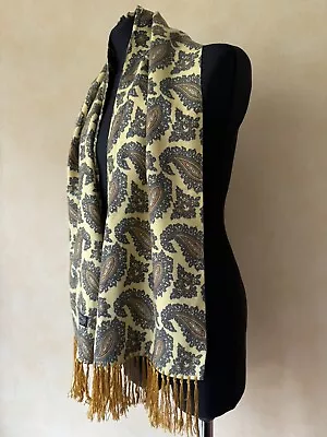 Tootal Vintage Made In England Men Women Yellow Beige Paisley Rayon Opera Scarf • $25