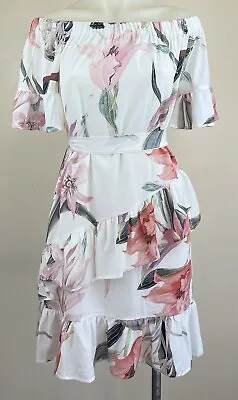 $35 • Buy BNWT ST FROCK Size 8 White Floral Off The Shoulder Ruffle Dress Garden Party