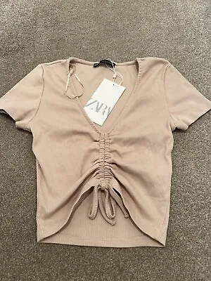 Zara Tan Cropped Skirry Ribb Top  - Small New With Tag • £4.50