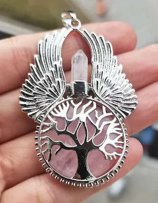 Rose Quartz Gems Tree Of Life Angel Pendant Prism Magic Amulet Chakra Reiki • $4.75