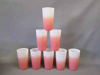 Set 8 Hazel Atlas PINK OMBRE Vintage Milk Glass Spray 5 1/8  Glass Tumblers Vtg • $399.99