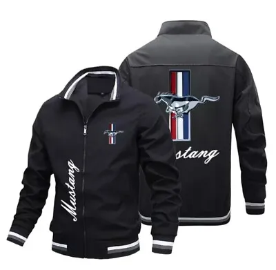 Ford Mustang Bomber Style Lightweight Jacket Mens Black Racing Sizes Small To3XL • $95