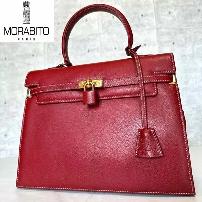 Authentic MORABITO Scala 28 Calf Leather 2Way Handbag Shoulder Bag Red Padlock • $940