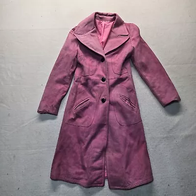 Vintage Champs Pink Suede 66 Leather Long Trench Coat Adult Women's Size 6 • $50