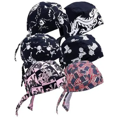 6pc Set Cotton Biker Skull Caps Motorcycle Bandana Head Wrap Du Doo Do Rag Black • $19.99